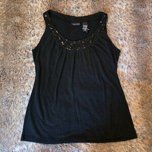 Black sleeveless bejeweled neckline Top S